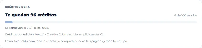 Captura de pantalla de Paginasí: Cómo funcionan los créditos de IA