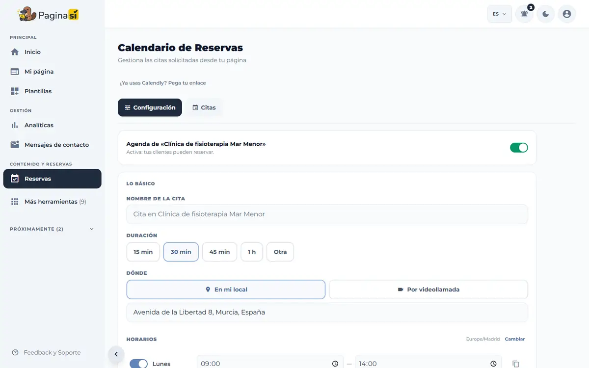 Captura de pantalla de Paginasí: Preparar tu agenda paso a paso