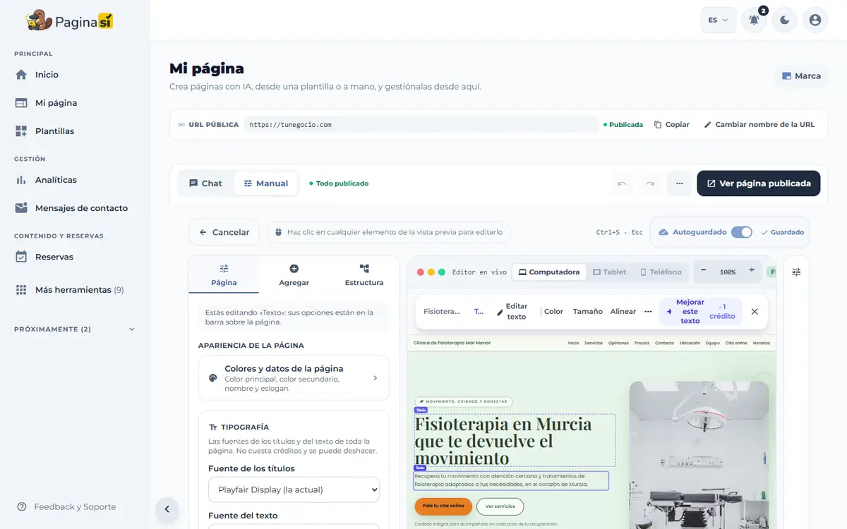 Captura de pantalla de Paginasí: Editar a mano