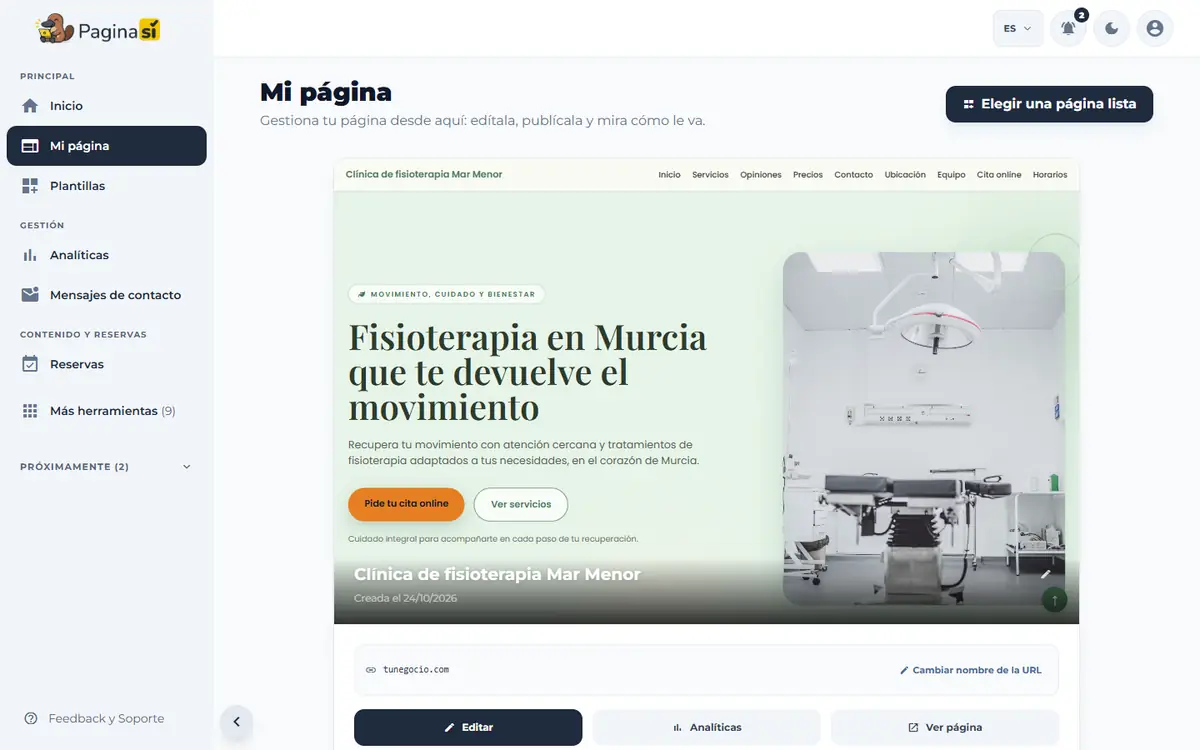 Captura de pantalla de Paginasí: Tu dirección en Paginasí