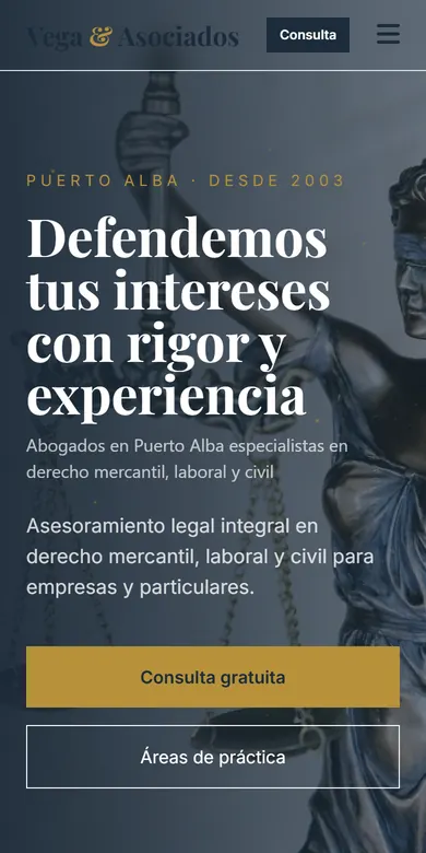 Página de ejemplo de una firma de abogados vista en un teléfono