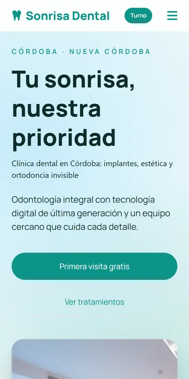 Página de ejemplo de un consultorio odontológico vista en un celular