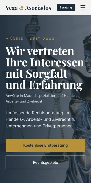 Beispielseite einer Anwaltskanzlei auf dem Handy