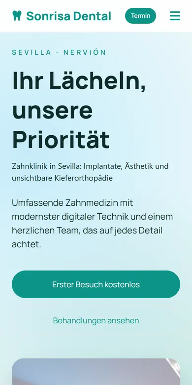 Beispielseite einer Zahnarztpraxis auf dem Handy