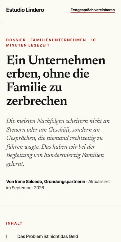 Beispielseite einer Beratungskanzlei auf dem Handy