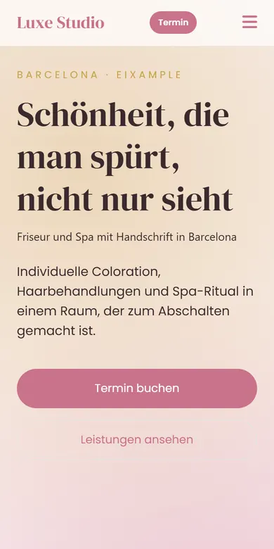 Beispielseite eines Friseursalons auf dem Handy