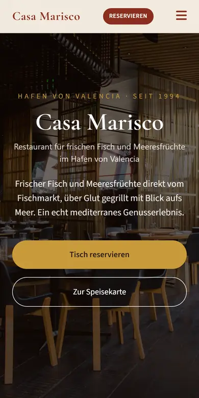 Beispielseite eines Fischrestaurants auf dem Handy