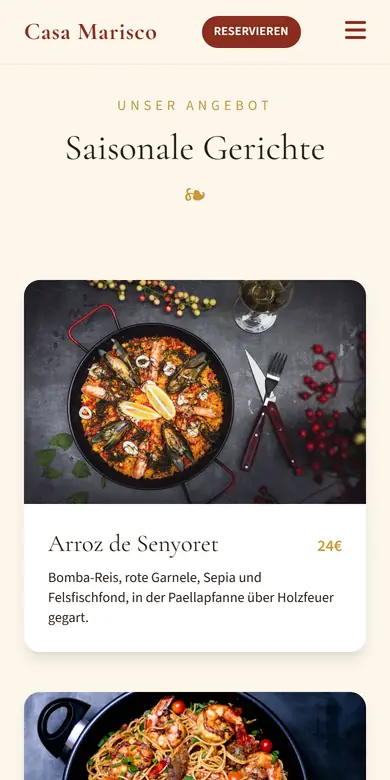 Bereich mit saisonalen Gerichten und Preisen eines Restaurants auf dem Handy
