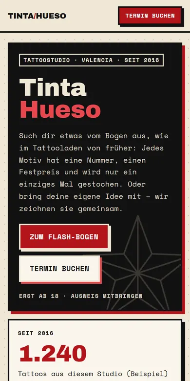 Beispielseite eines Tattoo-Studios auf dem Handy