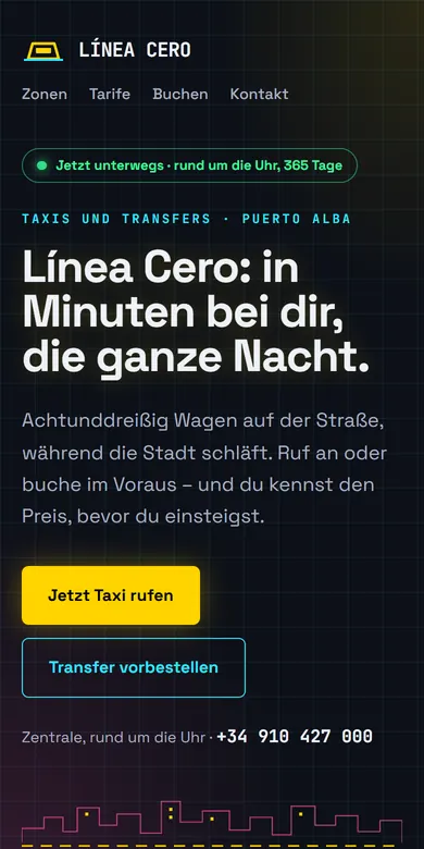 Beispielseite eines Taxidienstes auf dem Handy