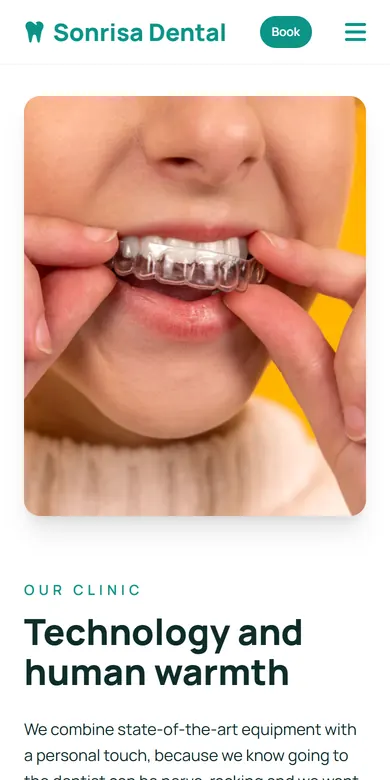 “Our clinic” block of an example dental practice page seen on a phone