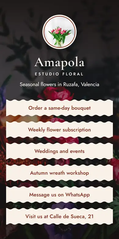 Example link page of a florist seen on a phone