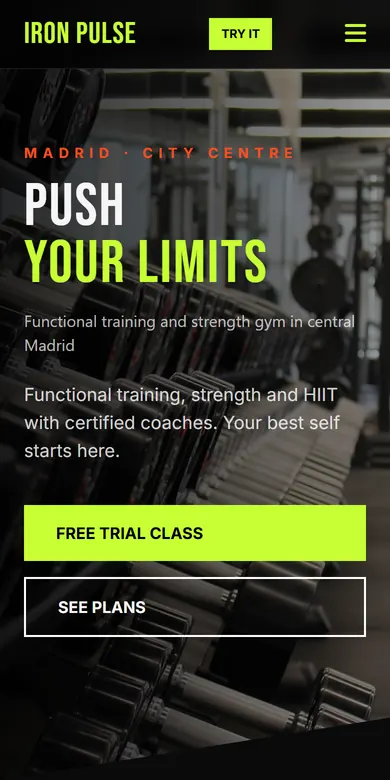 Example page of a gym seen on a phone