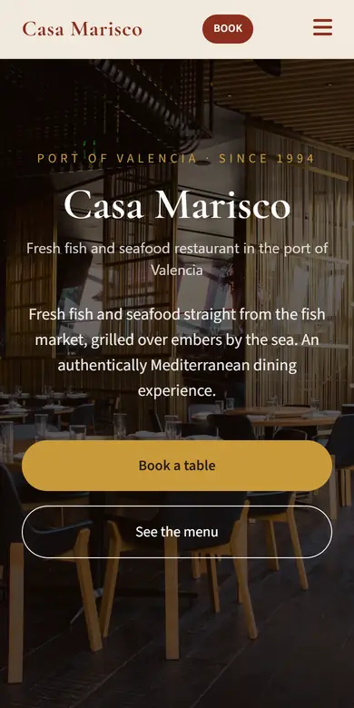 Example page of a seafood restaurant seen on a phone