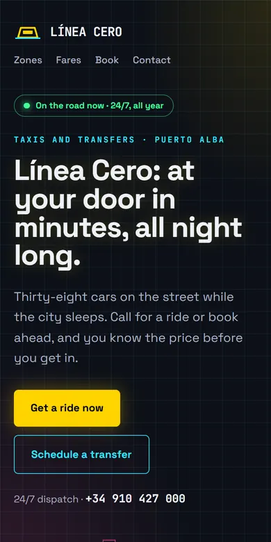 Example page of a taxi service seen on a phone