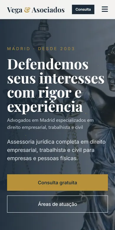 Página de exemplo de um escritório de advocacia vista no celular