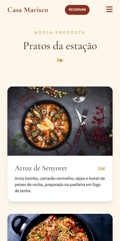 Seção de pratos da estação com preços de um restaurante, vista no celular